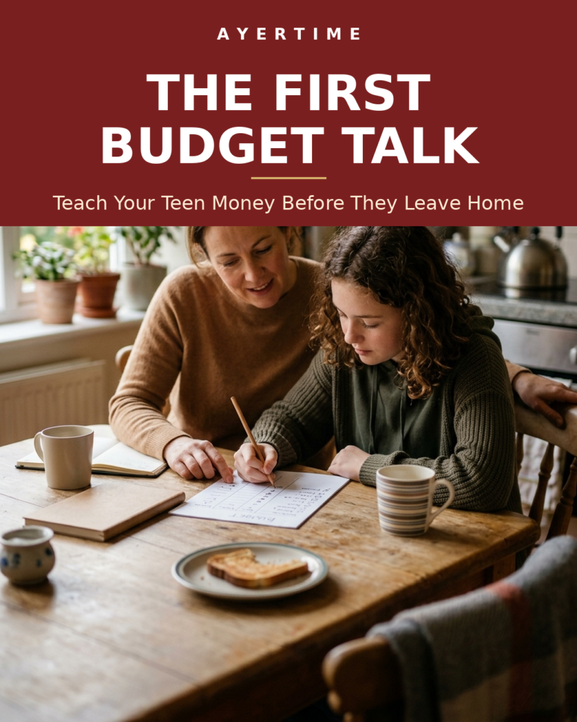 Illustrated hero image for The First-Budget Talk: Teach Your Teen Money Before They Leave Home